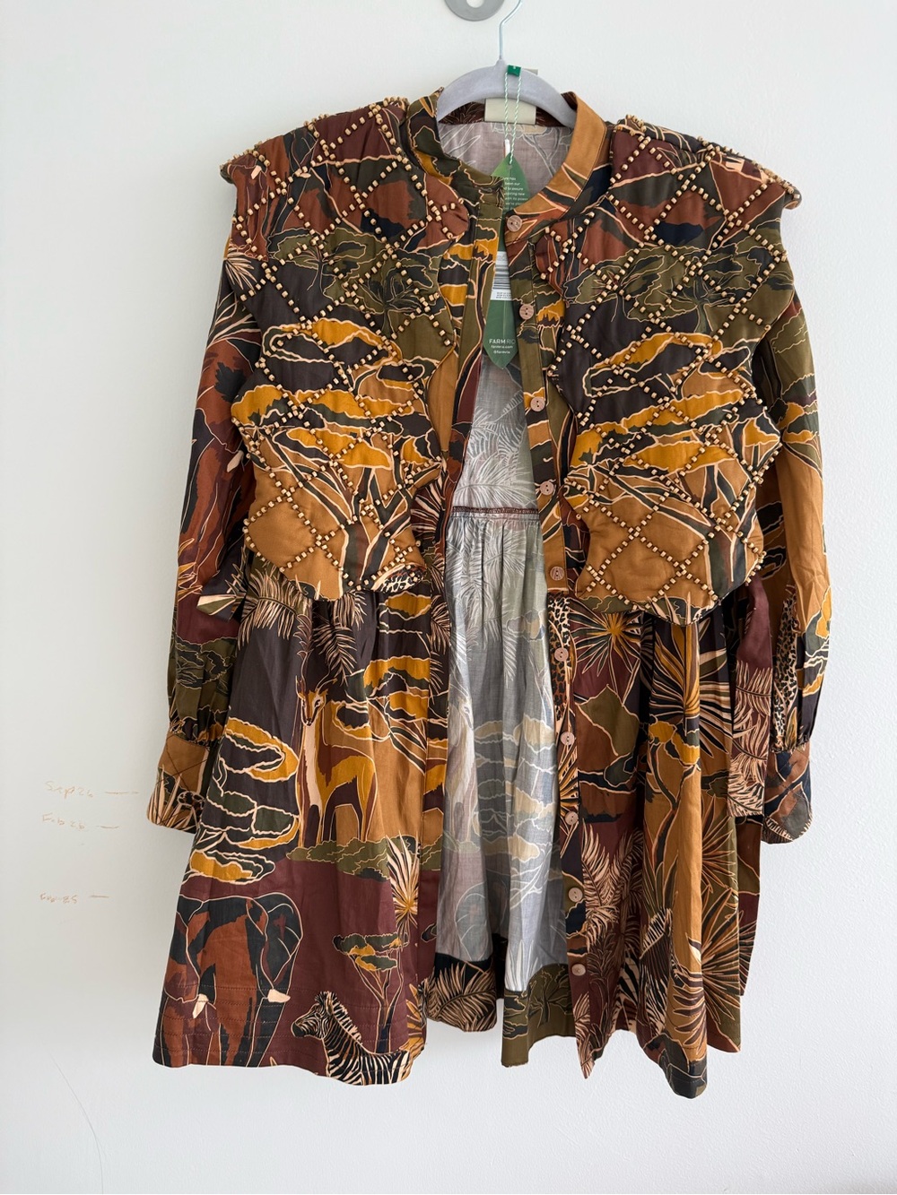 FARM Rio Mustard Brown Multi Animal & Botanical Tie-Front Tunic Dress - Picture 3 of 3